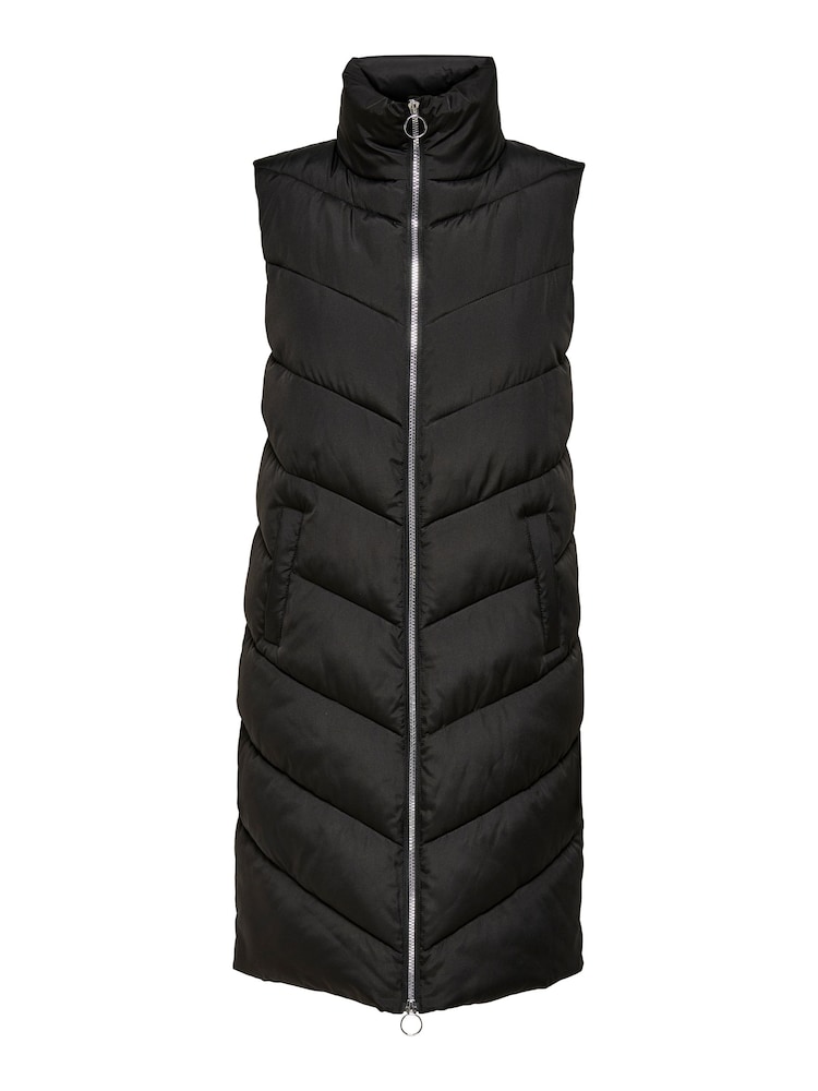 JDY Black Dark Longline Padded Quilted Gilet - Image 1 of 2