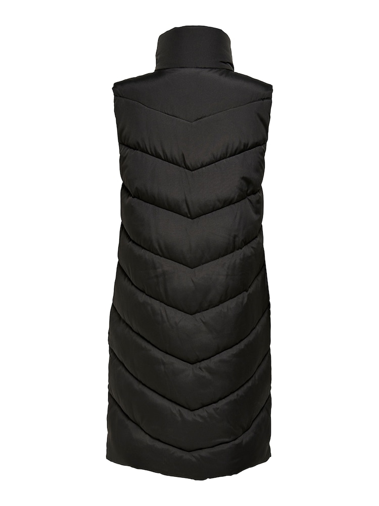 JDY Black Dark Longline Padded Quilted Gilet - Image 2 of 2 JDY Black Dark Longline Padded Quilted Gilet - Image 2 of 2