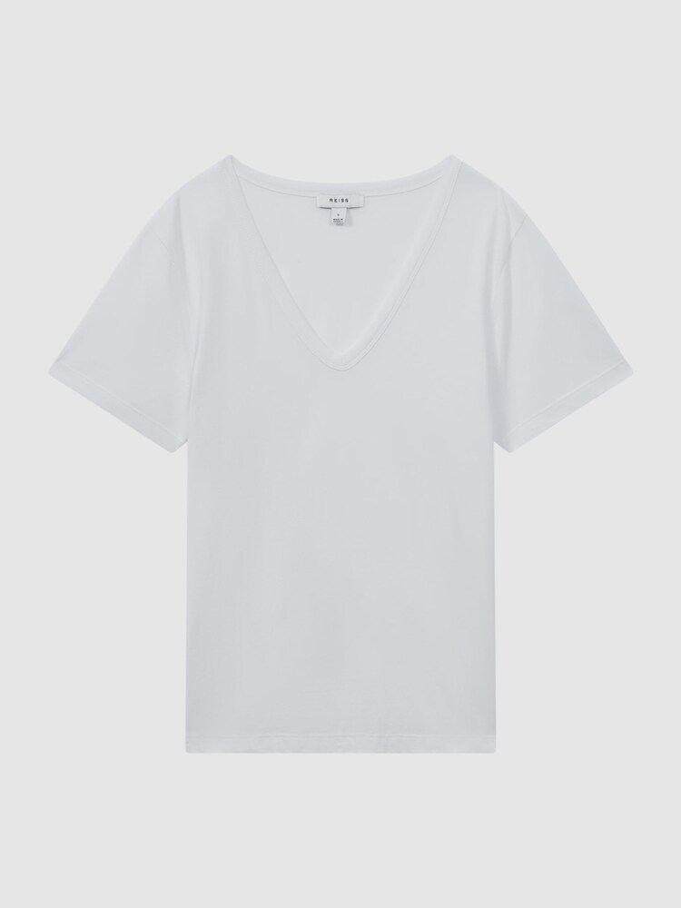 Reiss Ivory Bailey Cotton V-Neck T-Shirt - Image 2 of 5 Reiss Ivory Bailey Cotton V-Neck T-Shirt - Image 2 of 5