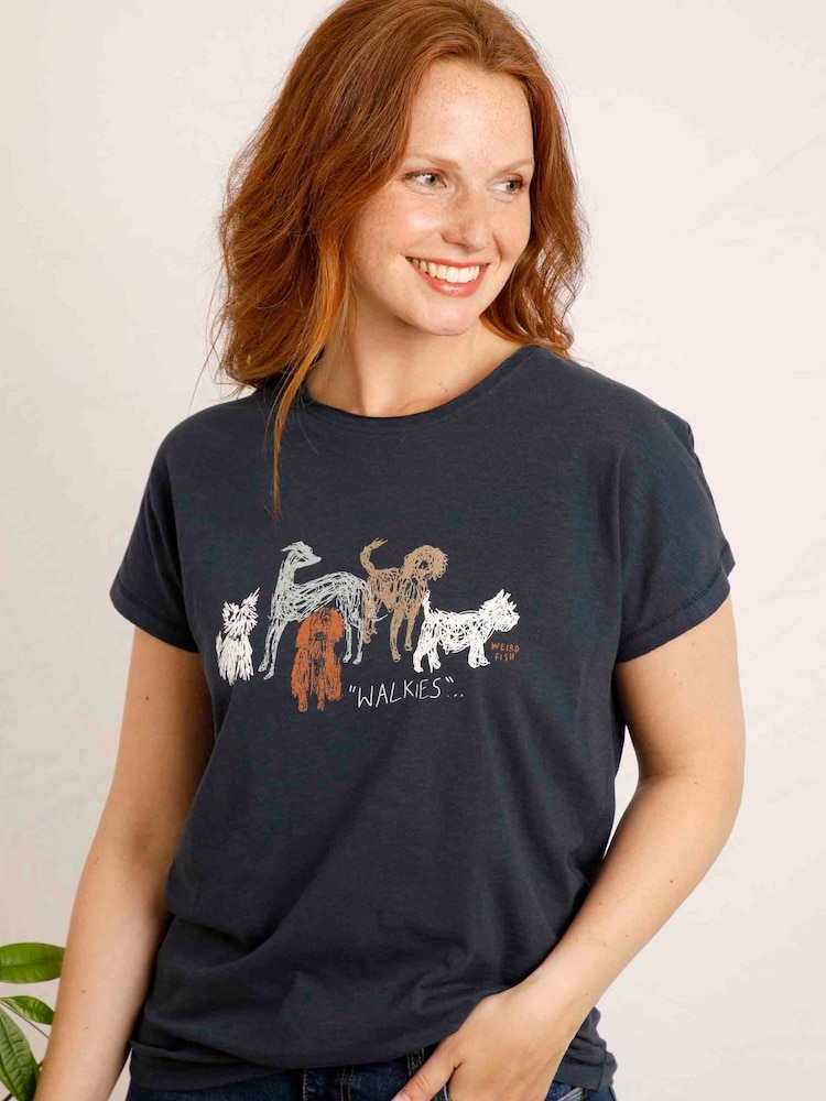 Weird Fish Blue Walkies Organic Cotton Graphic T-Shirt - Image 2 of 6