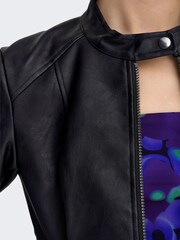 JDY Black Petite Faux Leather Biker Jacket - Image 5 of 7
