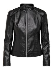 JDY Black Petite Faux Leather Biker Jacket - Image 6 of 7