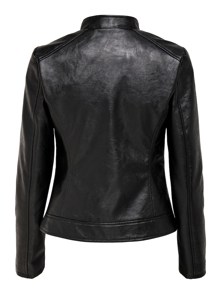 JDY Black Petite Faux Leather Biker Jacket - Image 7 of 7