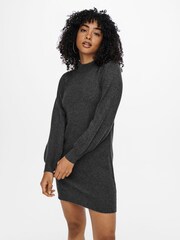 JDY Grey Petite High Neck Knitted Dress - Image 1 of 6