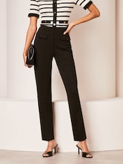 Lipsy Black Jersey Tapered Trouser With Button Detail - Image 1 of 4