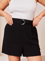 Lipsy Black Curve Belted Shorts With A Touch Of Linen - Image 1 of 4