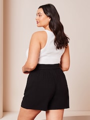 Lipsy Black Curve Belted Shorts With A Touch Of Linen - Image 3 of 4