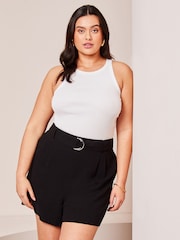 Lipsy Black Curve Belted Shorts With A Touch Of Linen - Image 4 of 4