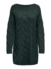 JDY Green Slash Neck Cable Knit Jumper Dress - Image 1 of 2