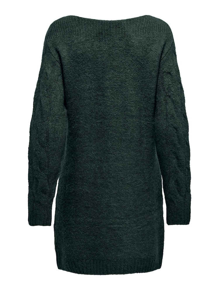 JDY Green Slash Neck Cable Knit Jumper Dress - Image 2 of 2 JDY Green Slash Neck Cable Knit Jumper Dress - Image 2 of 2