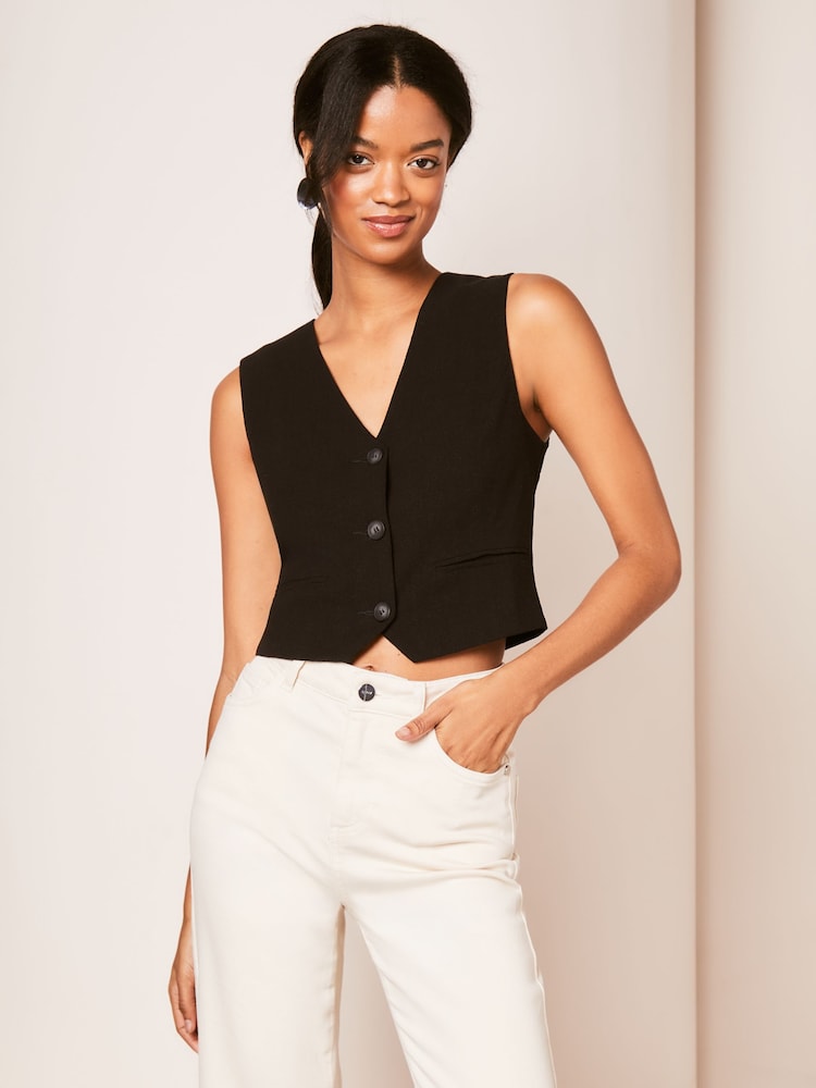Lipsy Black Petite Linen Button Through Waistcoat - Image 4 of 4 Lipsy Black Petite Linen Button Through Waistcoat - Image 4 of 4