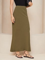Lipsy Khaki Green Maxi Skirt With Touch Of Linen - Image 1 of 4