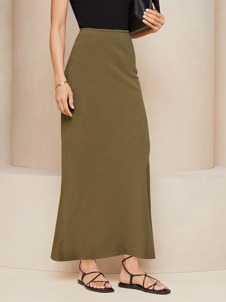 Lipsy Khaki Green Maxi Skirt With Touch Of Linen - Image 1 of 4