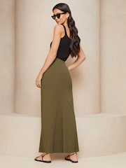 Lipsy Khaki Green Maxi Skirt With Touch Of Linen - Image 2 of 4