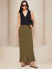Lipsy Khaki Green Maxi Skirt With Touch Of Linen - Image 3 of 4