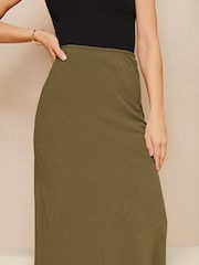 Lipsy Khaki Green Maxi Skirt With Touch Of Linen - Image 4 of 4
