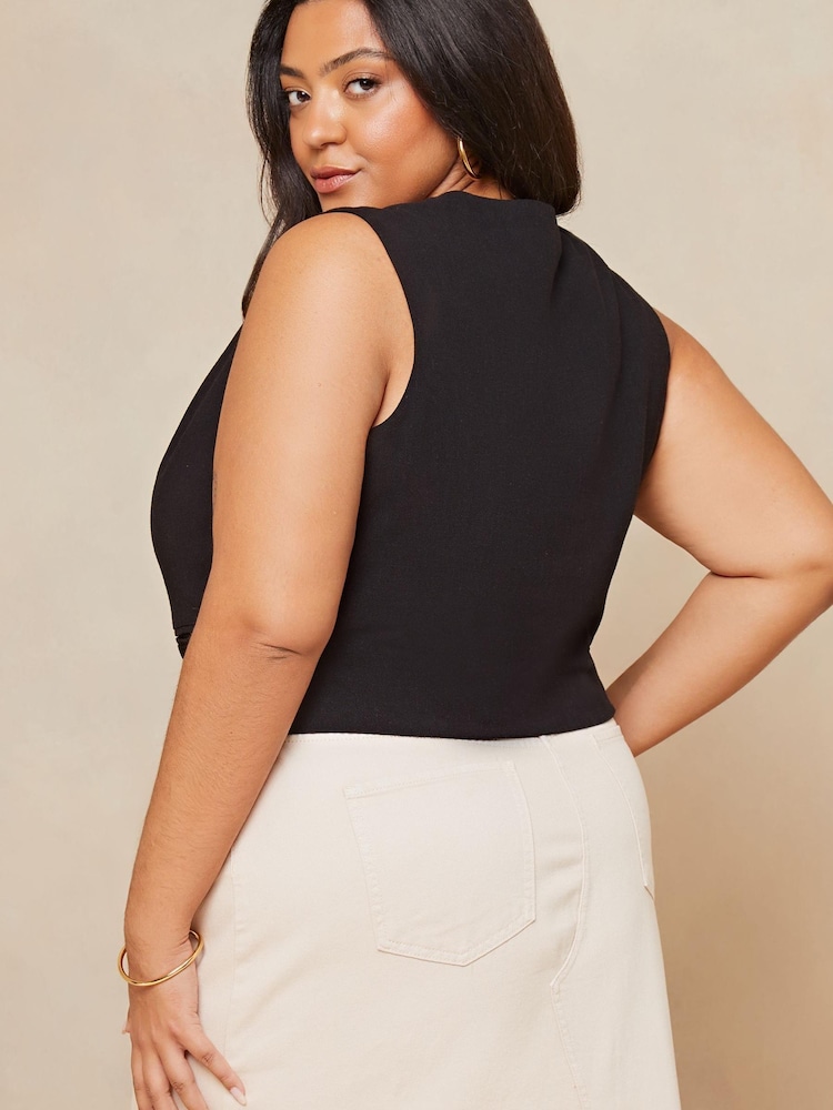 Lipsy Black Curve Linen Button Through Waistcoat - Image 2 of 4