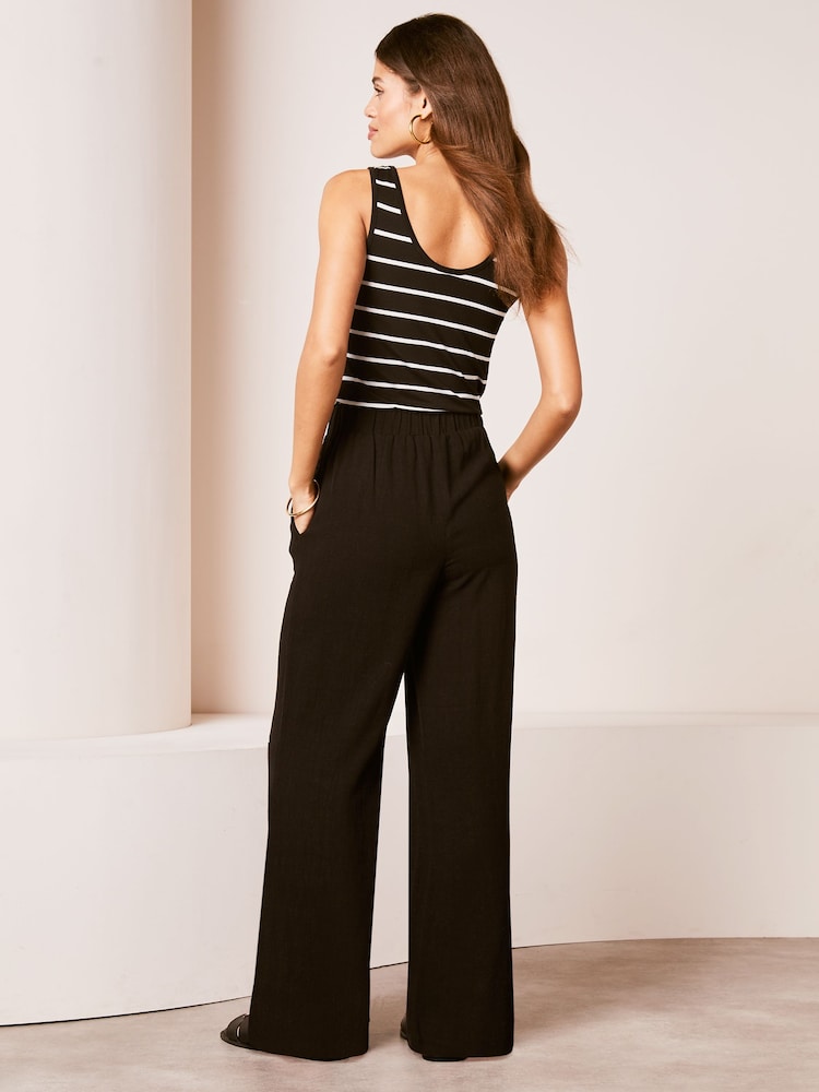 Lipsy Black Wide Leg Trousers With A Touch Of Linen - Image 2 of 4