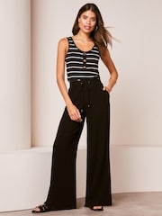 Lipsy Black Wide Leg Trousers With A Touch Of Linen - Image 3 of 4