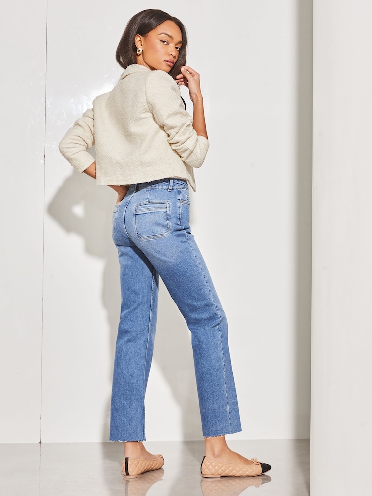 Lipsy Cream Boucle Cropped Collar Jacket - Image 6 of 8