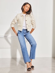 Lipsy Cream Boucle Cropped Collar Jacket - Image 7 of 8