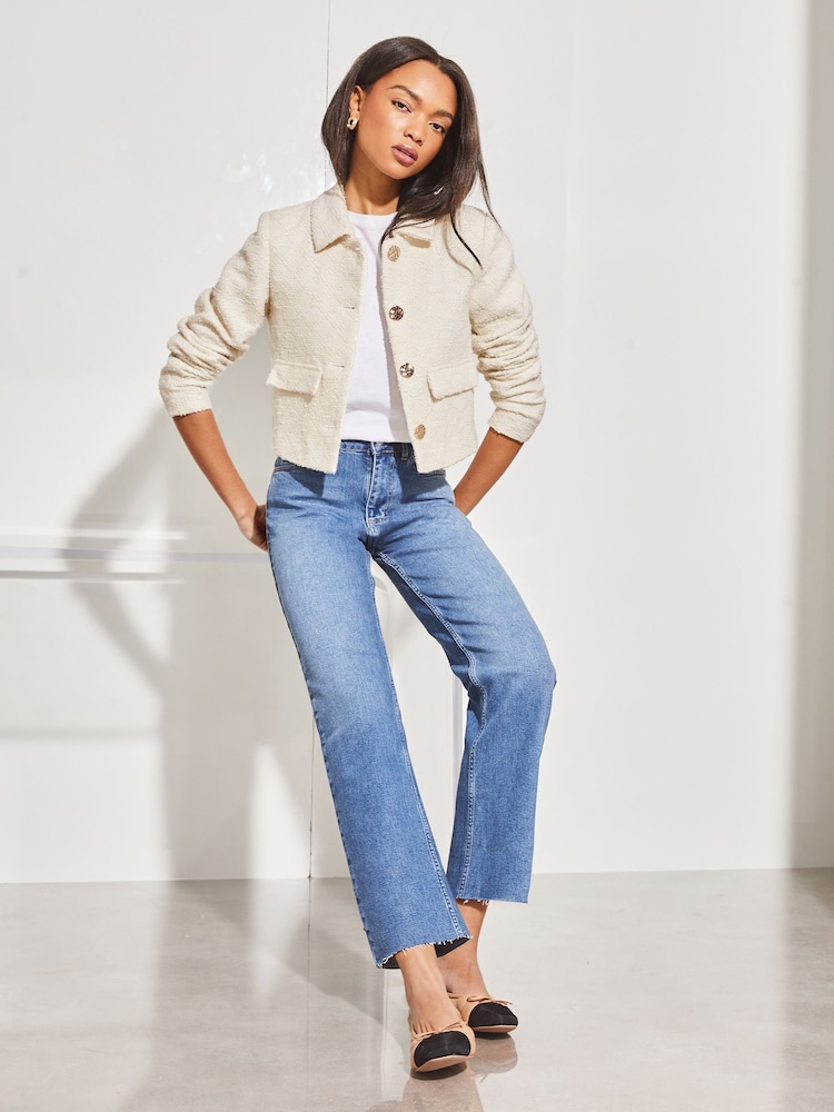 Lipsy Cream Boucle Cropped Collar Jacket - Image 7 of 8