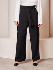 Lipsy Black Curve Belted Wide Leg Trousers - Image 1 of 4