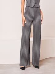 Lipsy Grey Pinstripe High Waist Wide Leg Tailored Trousers - Image 1 of 4