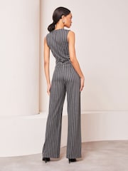 Lipsy Grey Pinstripe High Waist Wide Leg Tailored Trousers - Image 2 of 4