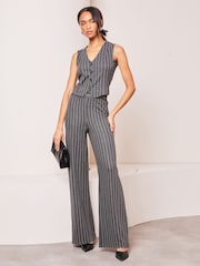Lipsy Grey Pinstripe High Waist Wide Leg Tailored Trousers - Image 3 of 4