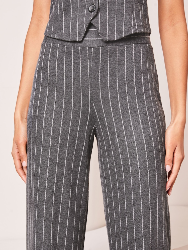 Lipsy Grey Pinstripe High Waist Wide Leg Tailored Trousers - Image 4 of 4