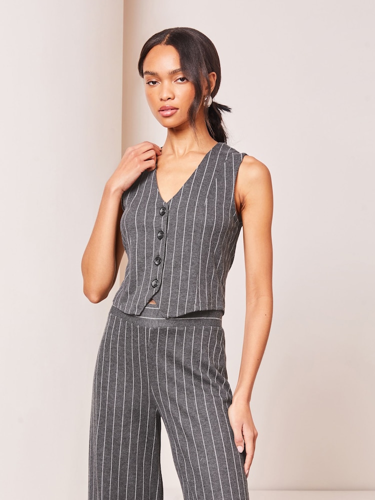 Lipsy Grey Pinstripe Jersey Pinstripe Waistcoat - Image 4 of 4