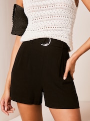 Lipsy Black Belted Shorts With A Touch Of Linen - Image 1 of 4