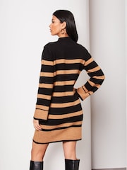 Lipsy Black Long Sleeve Stripe Knitted Jumper Dress - Image 2 of 4