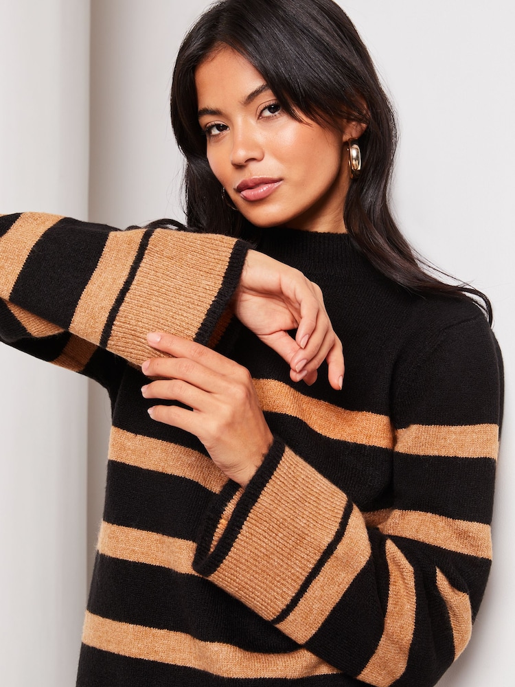 Lipsy Black Long Sleeve Stripe Knitted Jumper Dress - Image 4 of 4
