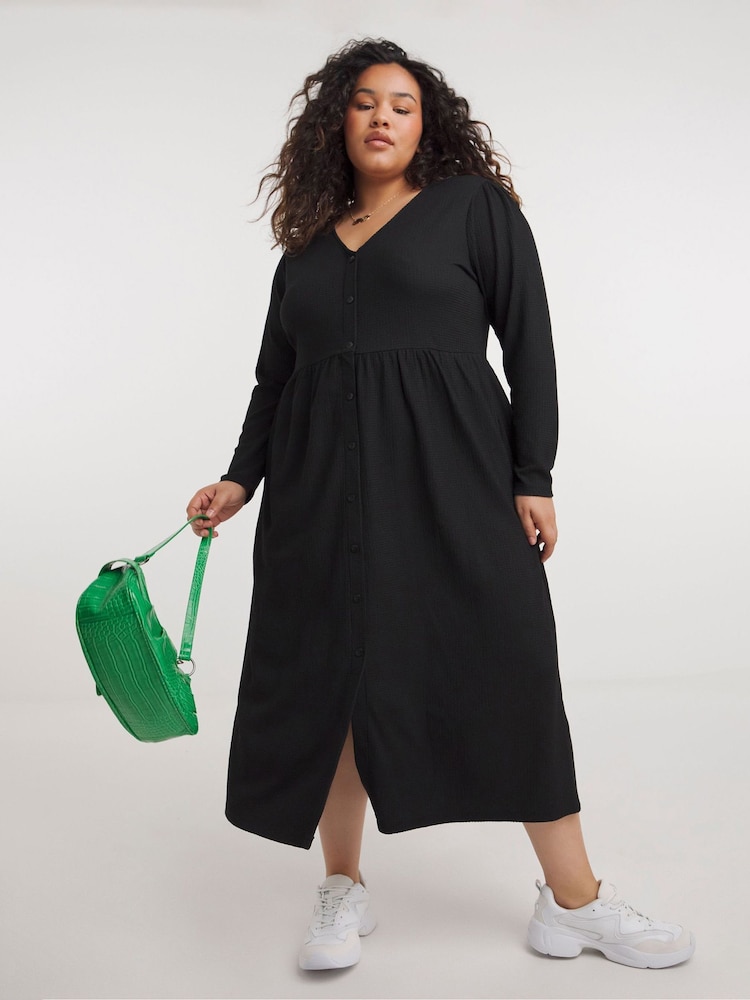 Simply Be Black Waffle Midi Dress - Image 1 of 5