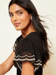 Love & Roses Black Lace Trim Sleeve Jersey Shell Top - Image 2 of 4