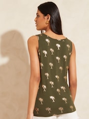 Love & Roses Khaki Foil Print Jersey Scoop Neck Vest Top - Image 3 of 4
