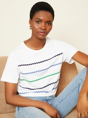 Love & Roses Ric Rac Stripe Crew Neck Jersey T-Shirt - Image 1 of 4