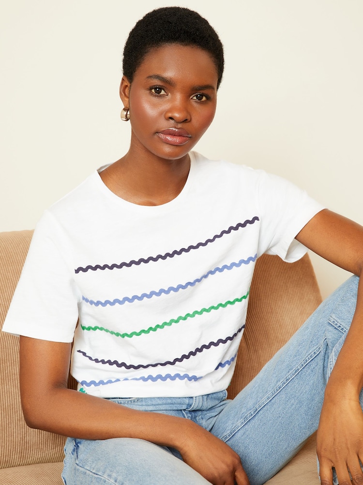 Love & Roses Ric Rac Stripe Crew Neck Jersey T-Shirt - Image 1 of 4