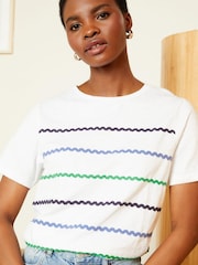 Love & Roses Ric Rac Stripe Crew Neck Jersey T-Shirt - Image 2 of 4