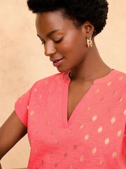 Love & Roses Foil Print Jersey V Neck Short Sleeve T-Shirt - Image 2 of 4