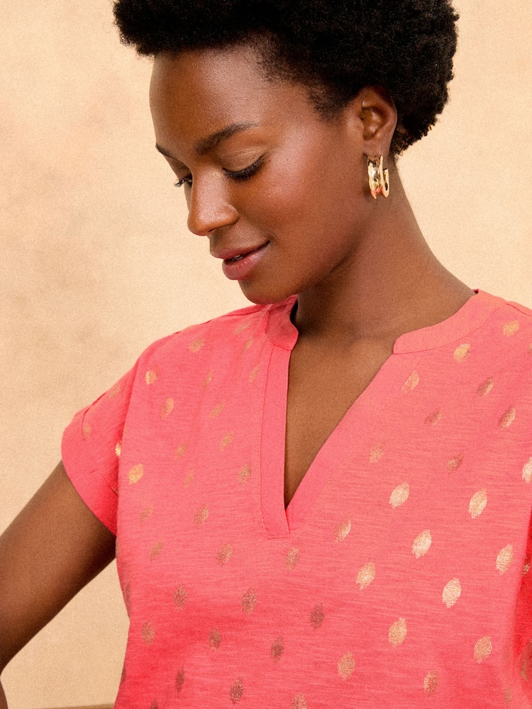 Love & Roses Foil Print Jersey V Neck Short Sleeve T-Shirt - Image 2 of 4