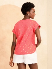 Love & Roses Foil Print Jersey V Neck Short Sleeve T-Shirt - Image 3 of 4