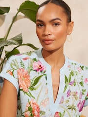 V&A | Love & Roses Blue Floral V Neck Jersey Short Sleeve T-Shirt - Image 2 of 4