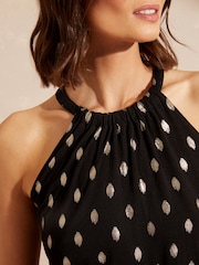 Love & Roses Black With Gold Foil Halter Neck Jersey Top - Image 2 of 4