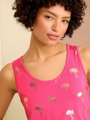 Love & Roses Pink Foil Print Jersey Scoop Neck Vest Top - Image 2 of 4