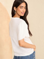 Love & Roses Ivory White Pin Tuck V Neck Flutter Sleeve Jersey Top - Image 3 of 4
