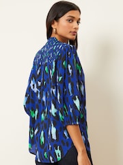 Blau - Love & Roses Bluse mit V-Ausschnitt, Rüschen, 3/4-Ärmeln und Knopfleiste - Bild 3 von 4