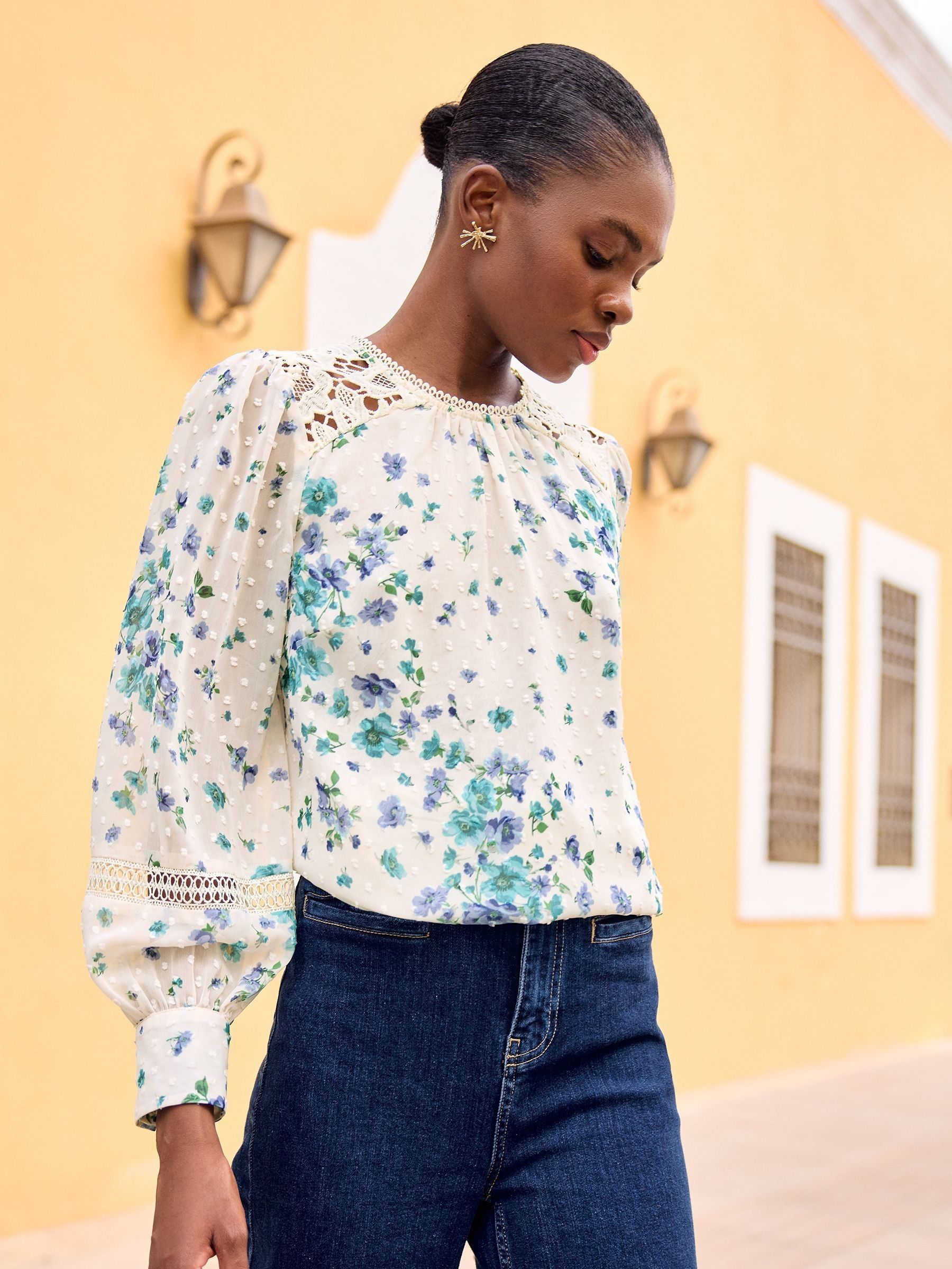 Buy Love Roses Ivory White Floral Print Lace Long Sleeve Blouse from Next Austria